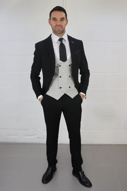 DIABLO BLACK CONTRAST LIGHT GREY THREE PIECE SUIT