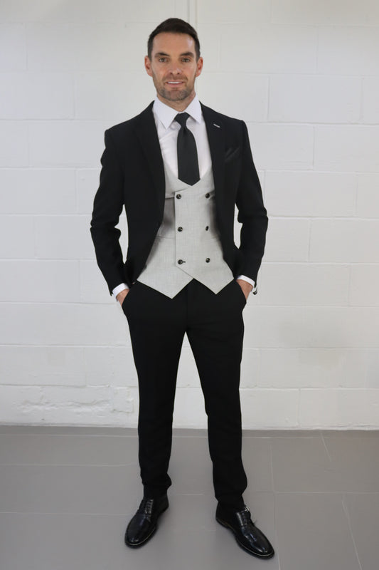 DIABLO BLACK CONTRAST LIGHT GREY THREE PIECE SUIT