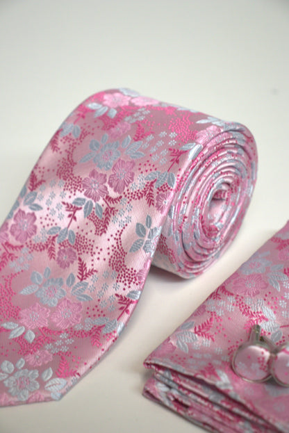 Pink Floral Tie Set