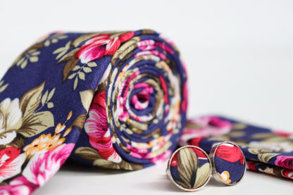 Navy Rose Garden Cotton Tie Set