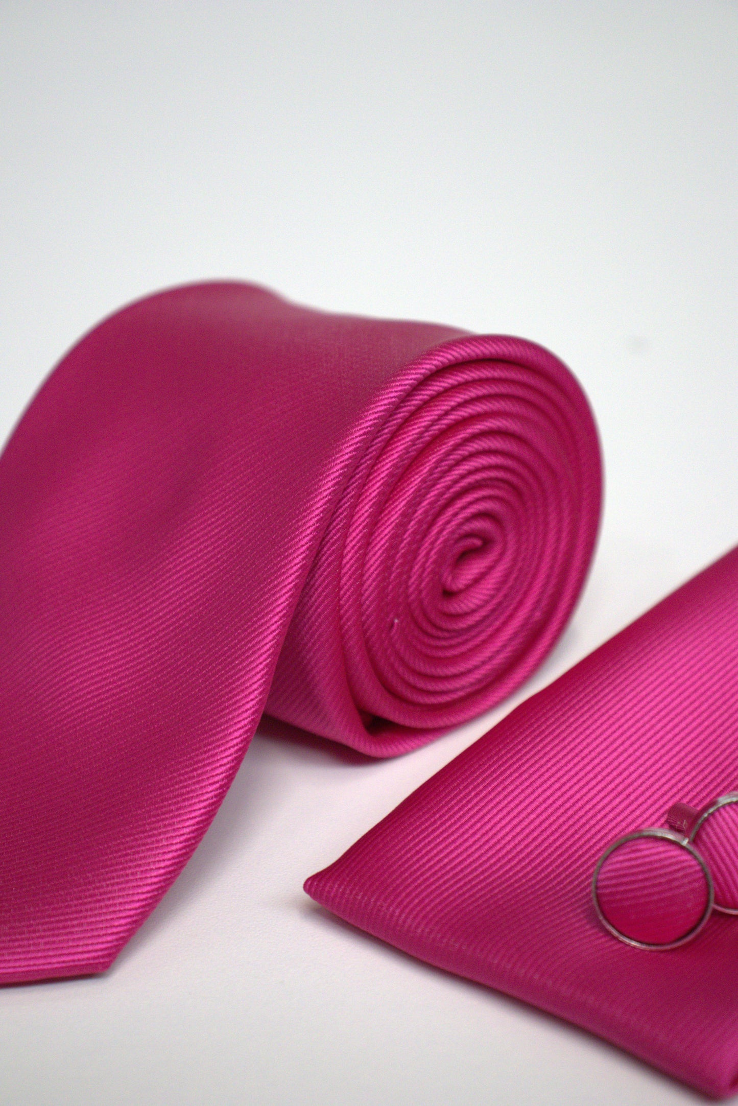 Bright Fuchsia / Magenta Pink Satin Tie Set