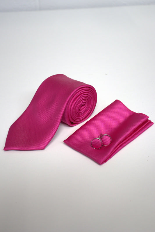 Bright Fuchsia / Magenta Pink Satin Tie Set