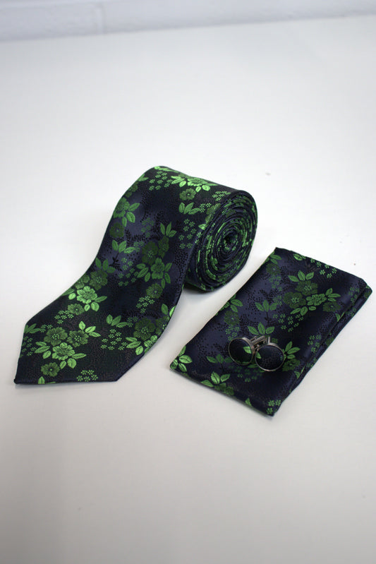 Navy & Vivid Green Floral Tie Set