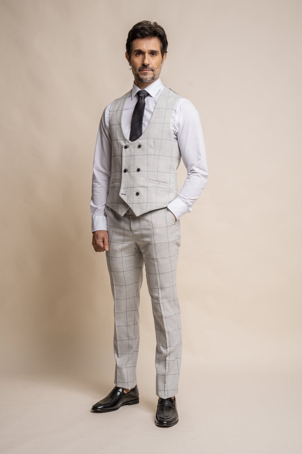Cavani Radika Snow Grey Check Three Piece Suit