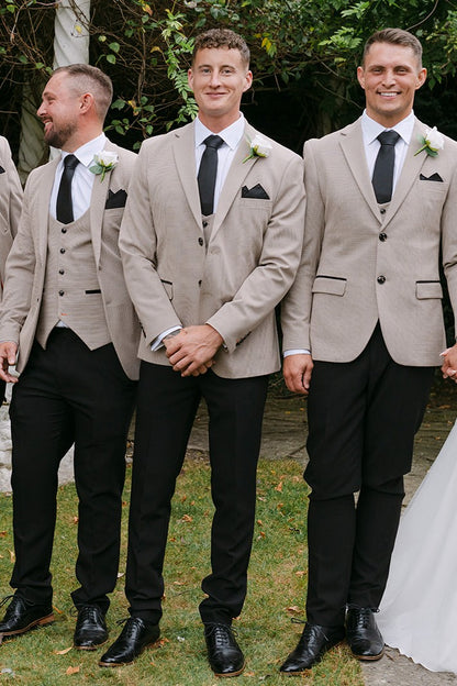 Charles Beige Contrast Three Piece Suit