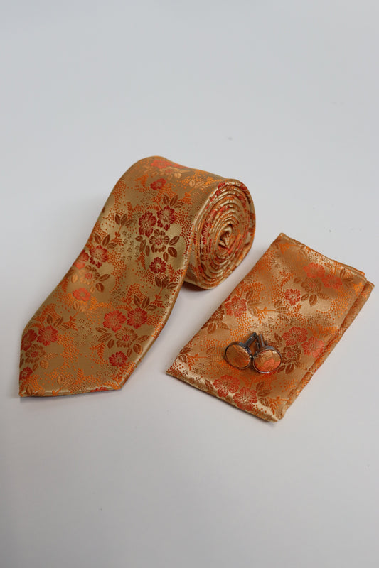 Vivid Orange Floral Tie Set