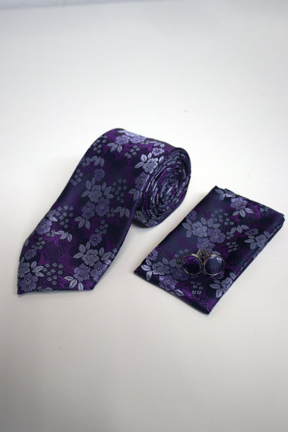 Vivid Purple Floral Tie Set