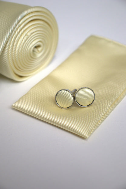 Pale Lemon Yellow Satin Tie Set