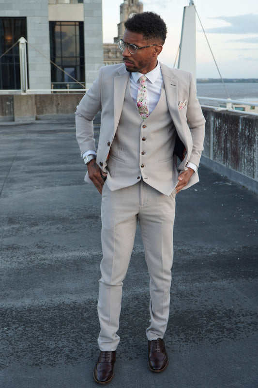Escobar Stone Textured Three Piece Suit