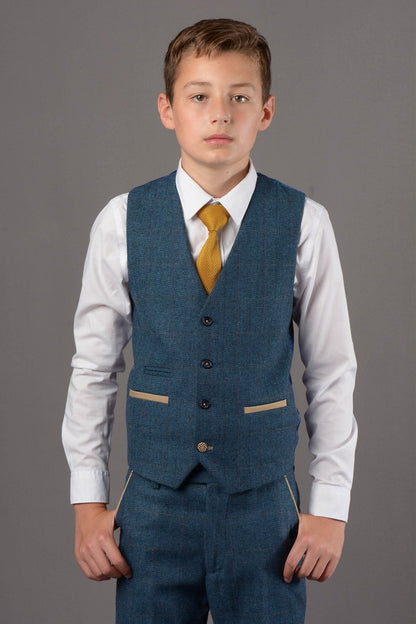 Kids Mark Darcy Blue Check Three Piece Suit (Matching Adult Version Available)
