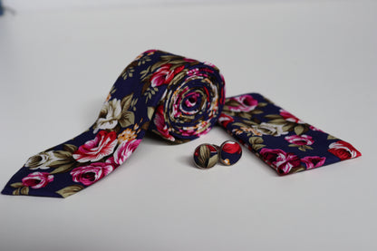 Navy Rose Garden Cotton Tie Set