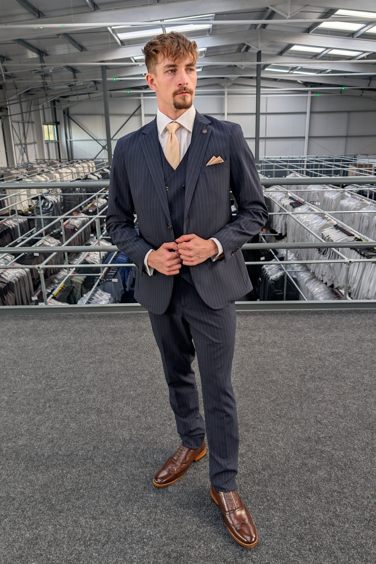Navy Pinstripe Three Piece Suit