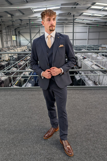Navy Pinstripe Three Piece Suit