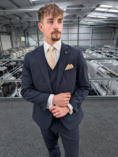Navy Pinstripe Three Piece Suit