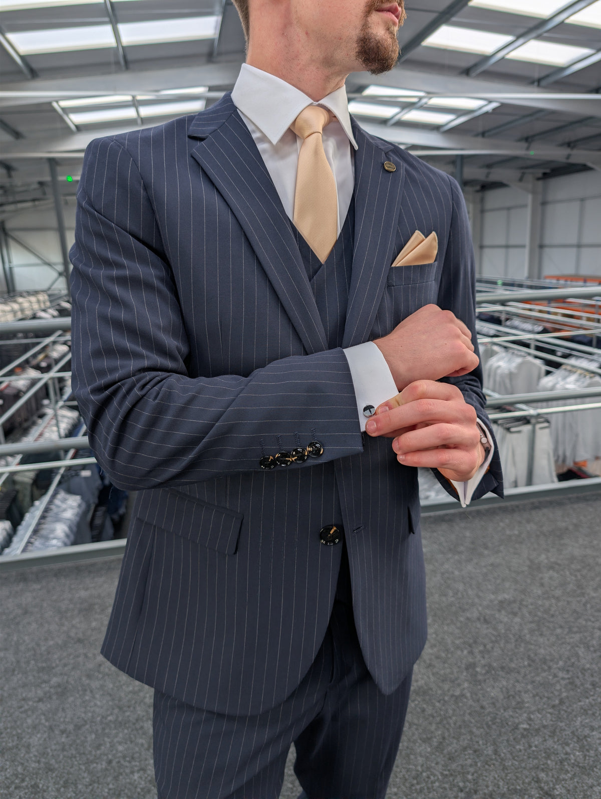 Navy Pinstripe Three Piece Suit