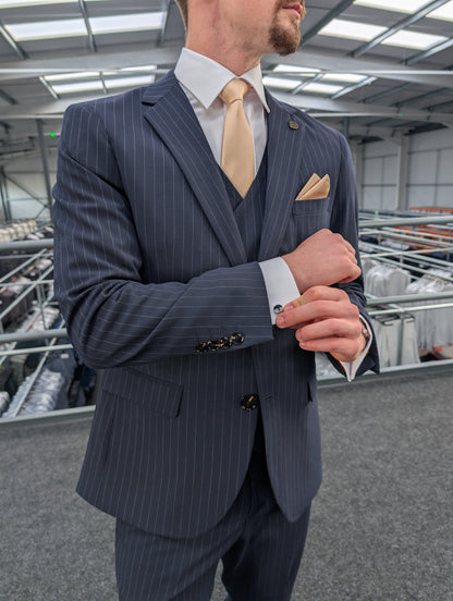Navy Pinstripe Three Piece Suit