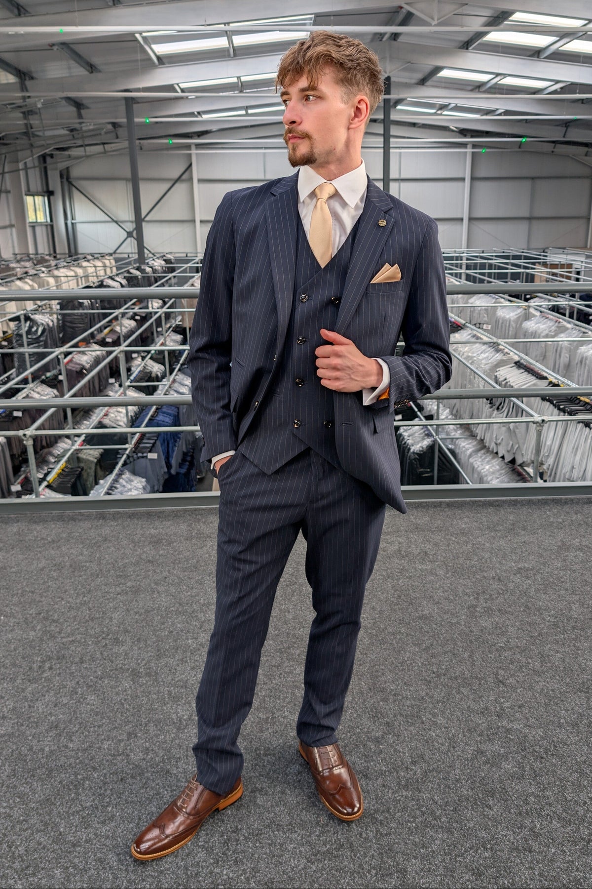 Navy Pinstripe Three Piece Suit
