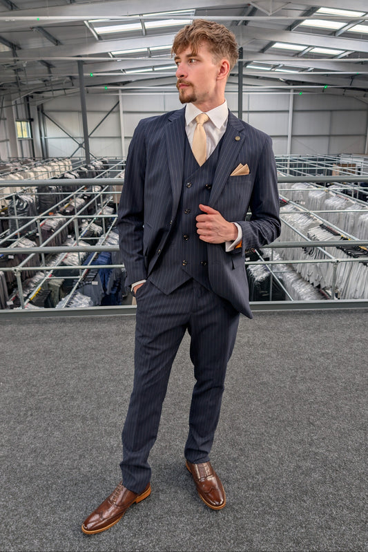 Navy Pinstripe Three Piece Suit