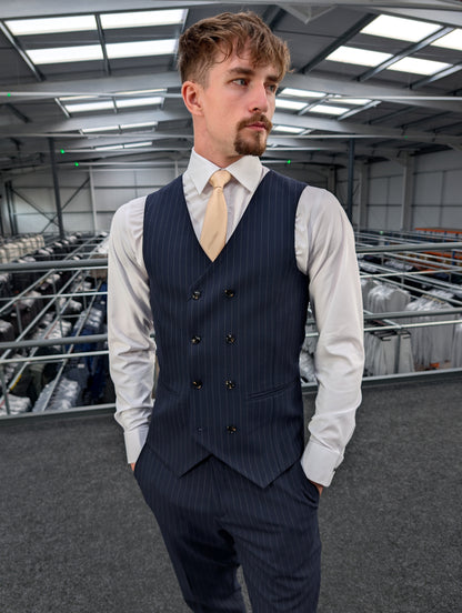 Navy Pinstripe Three Piece Suit
