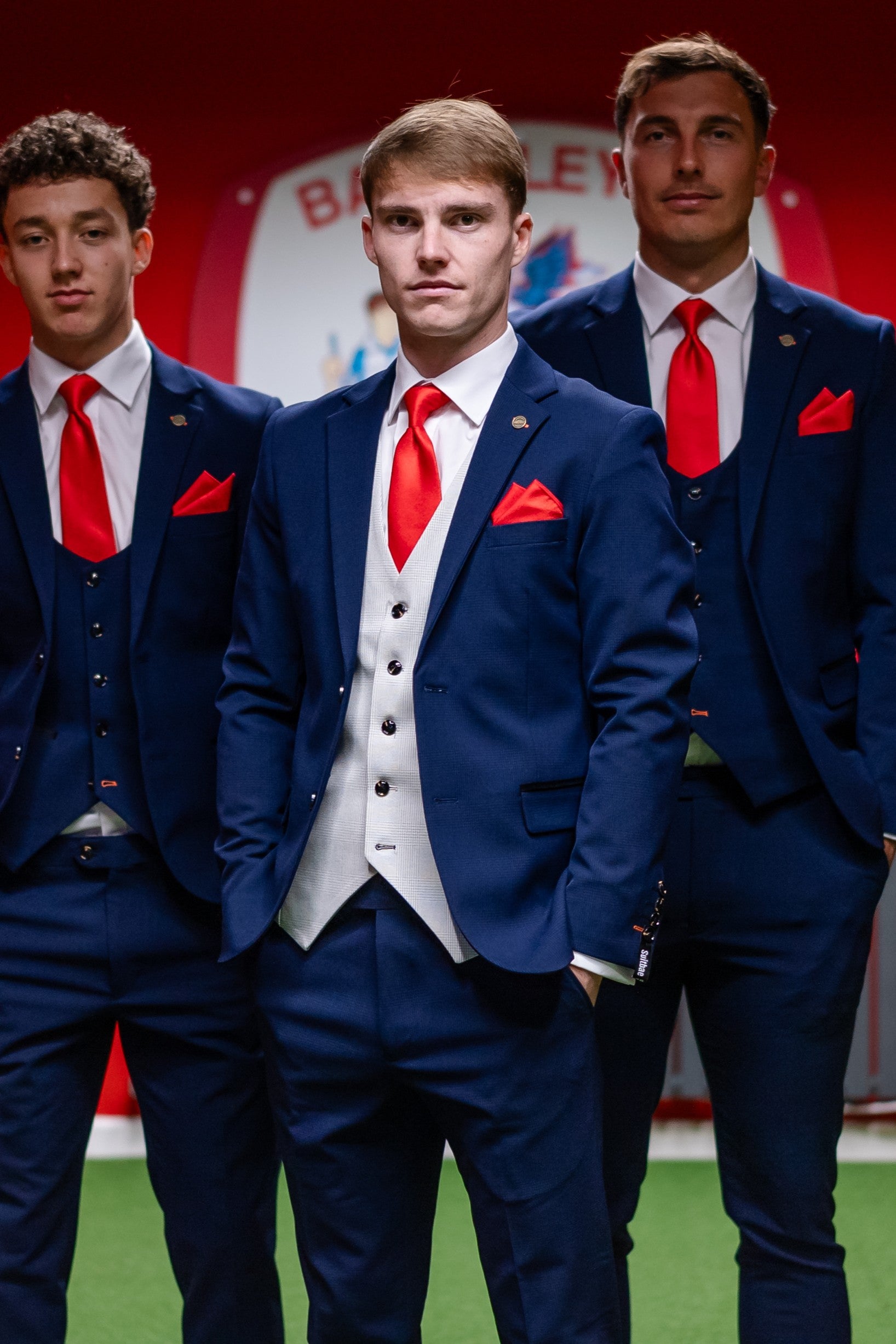 SUITBAE Charles navy contrast three-piece suit featured during GQ coverage