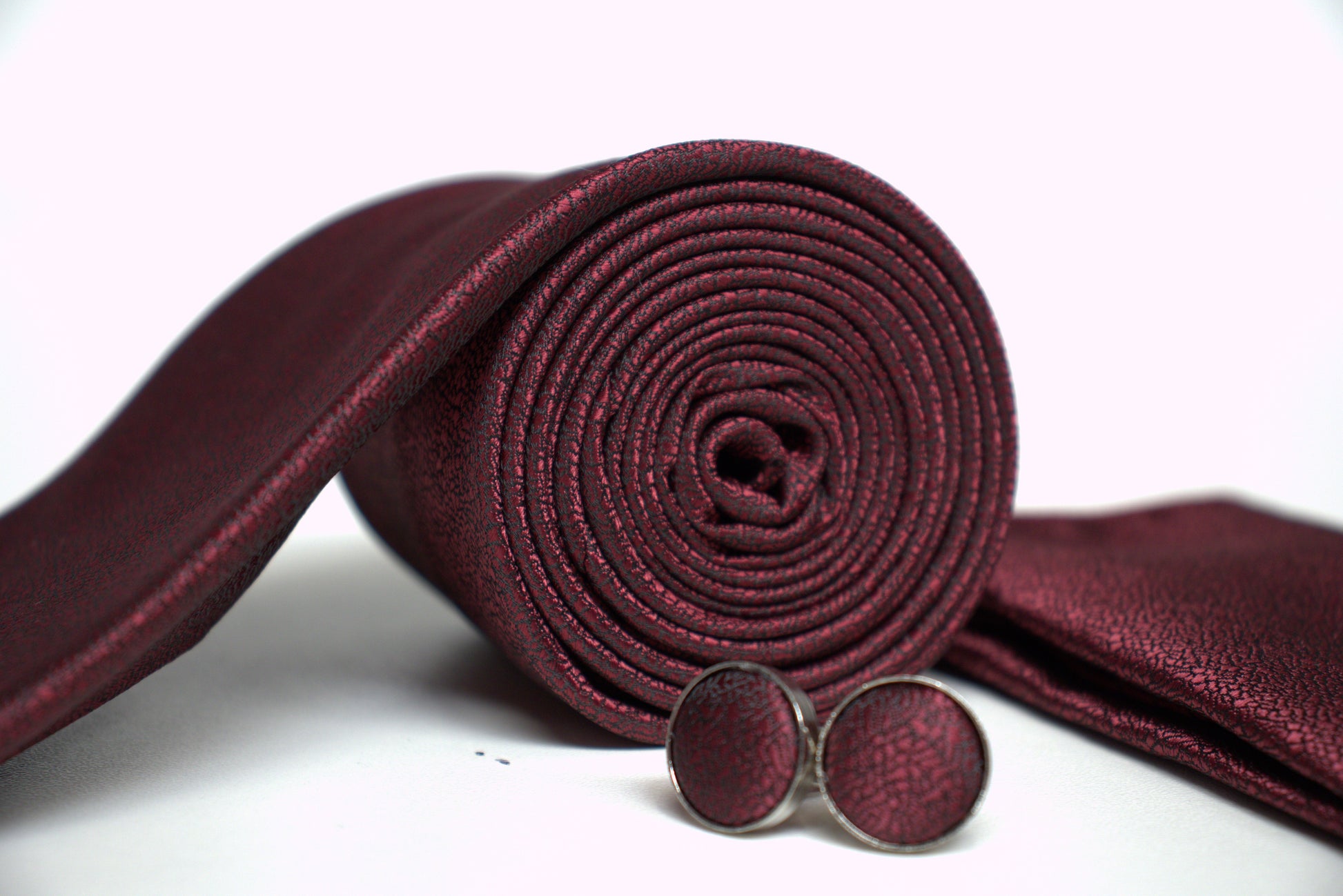Dark Red Burgundy Textured Tie Set – - Main Image