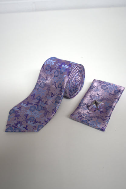 Vivid Lavender Lilac Floral Tie Set