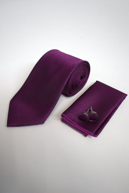 Deep Purple Plum Textured Tie Set