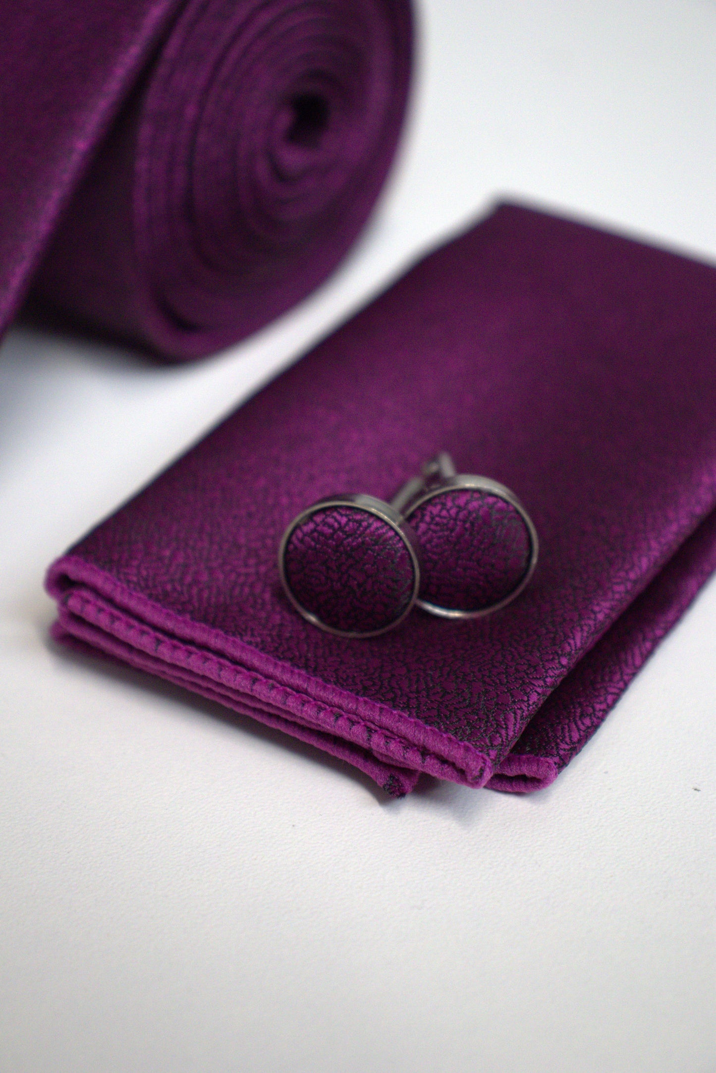 Deep Purple Plum Textured Tie Set