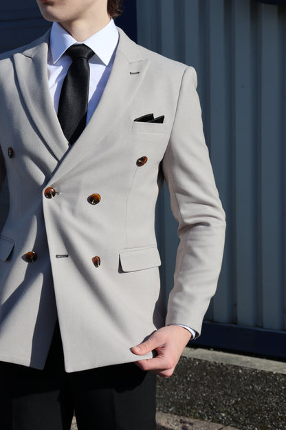 COMING SOON ⌛ ESCOBAR Stone Textured Double Breasted Contrast Three Piece Suit