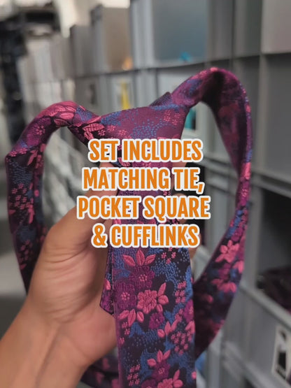 Vivid Violet Purple, Pink & Blue Floral Tie Set