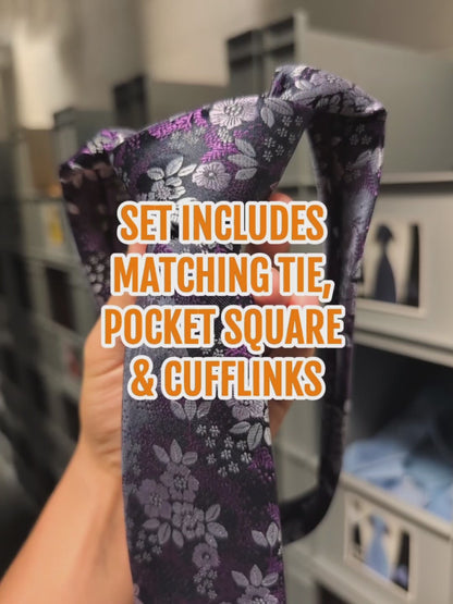 Vivid Purple Floral Tie Set