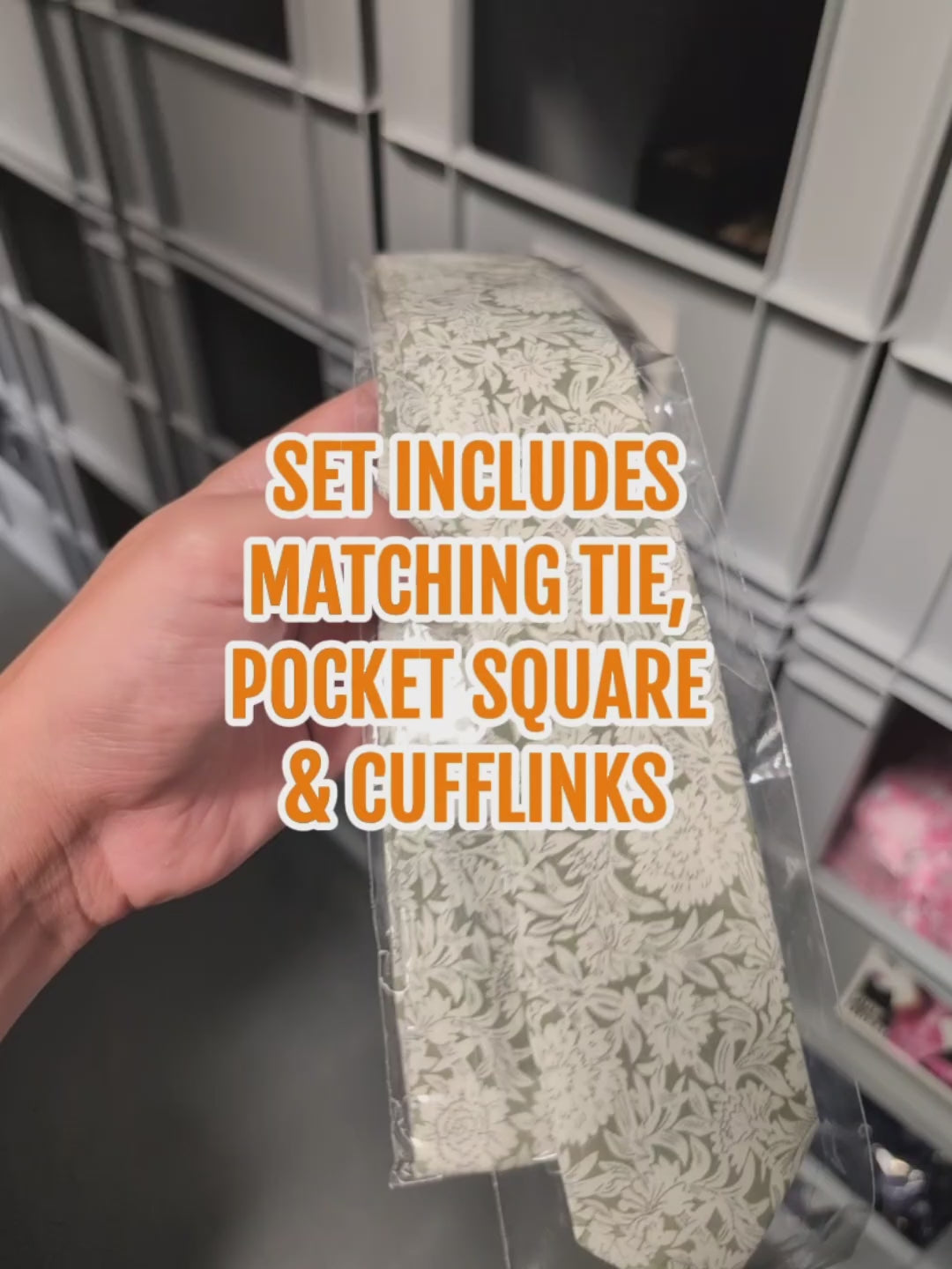Sage green floral tie set video display, men’s pocket square and cufflinks set for grooms, proms and race day outfits