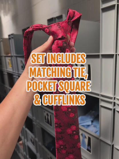 Vivid Red Floral Tie Set