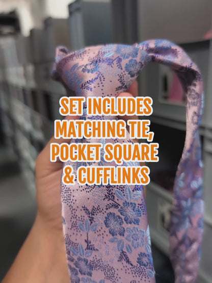 Vivid Lavender Lilac Floral Tie Set