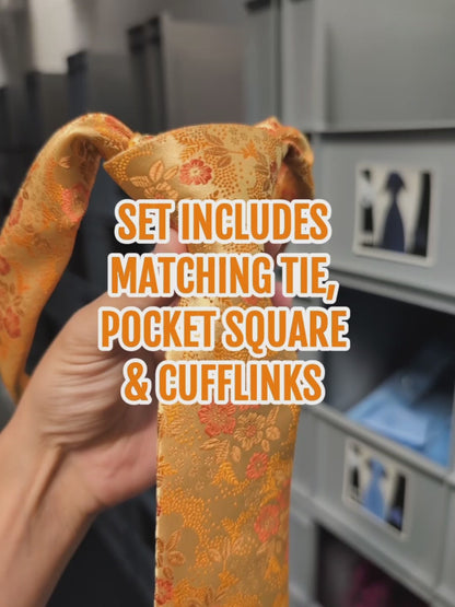 Vivid Orange Floral Tie Set