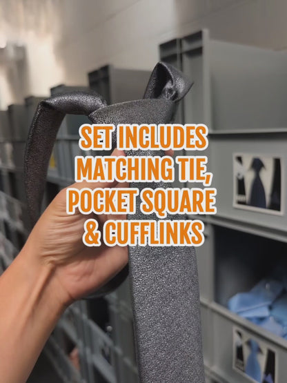 Charcoal Metallic Silver / Grey Textured Tie Set