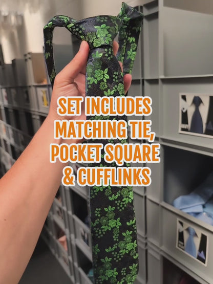 Navy & Vivid Green Floral Tie Set