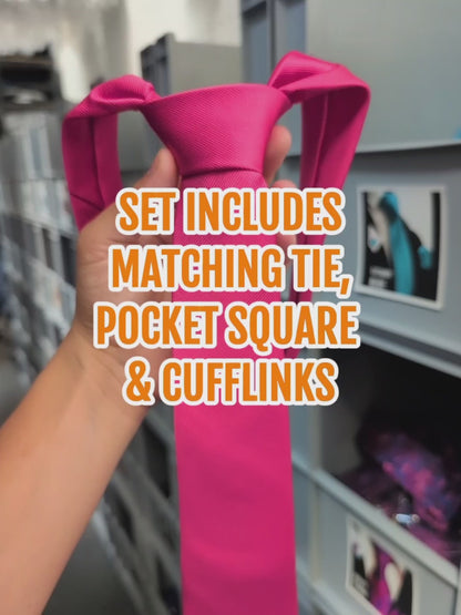 Bright Fuchsia / Magenta Pink Satin Tie Set
