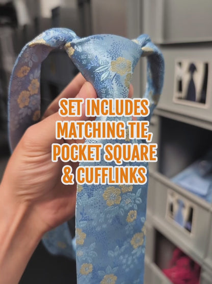 Light Sky Baby Blue Floral Tie Set