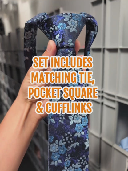 Vivid Blues Floral Tie Set