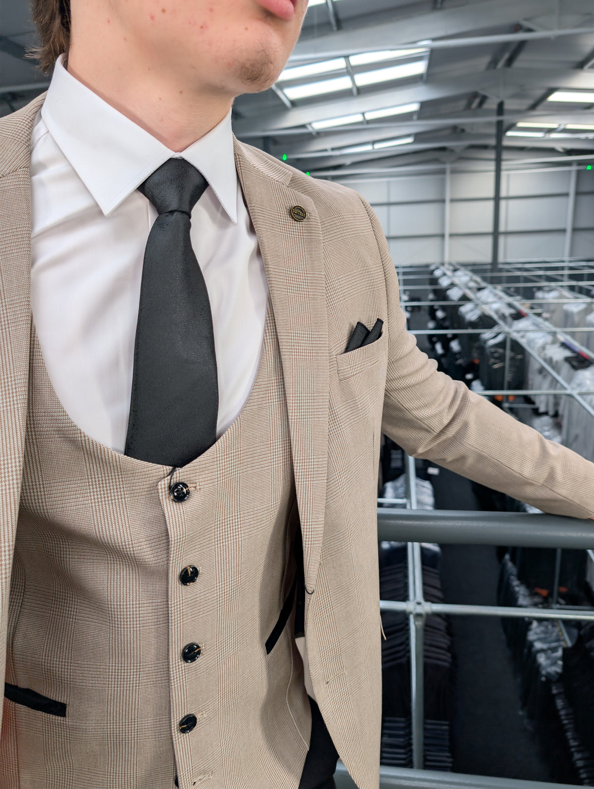 Charles Beige Contrast Three Piece Suit