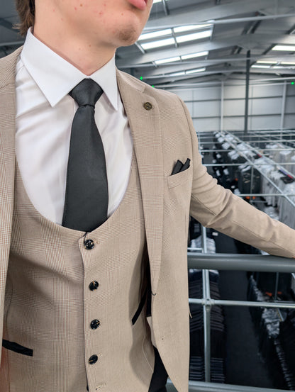 Charles Beige Contrast Three Piece Suit