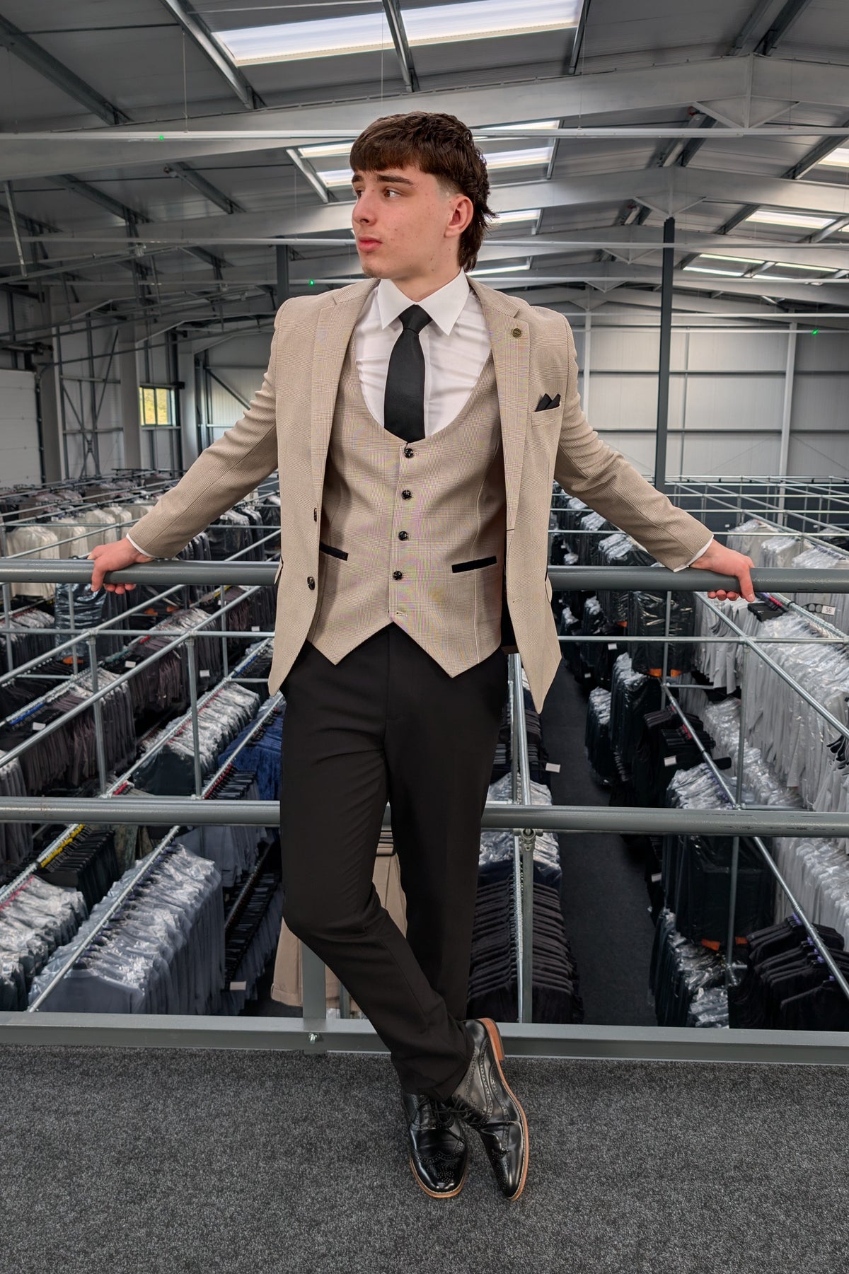 Charles Beige Contrast Three Piece Suit