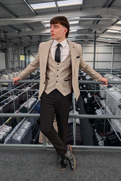Charles Beige Contrast Three Piece Suit