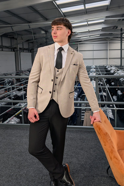 Charles Beige Contrast Three Piece Suit