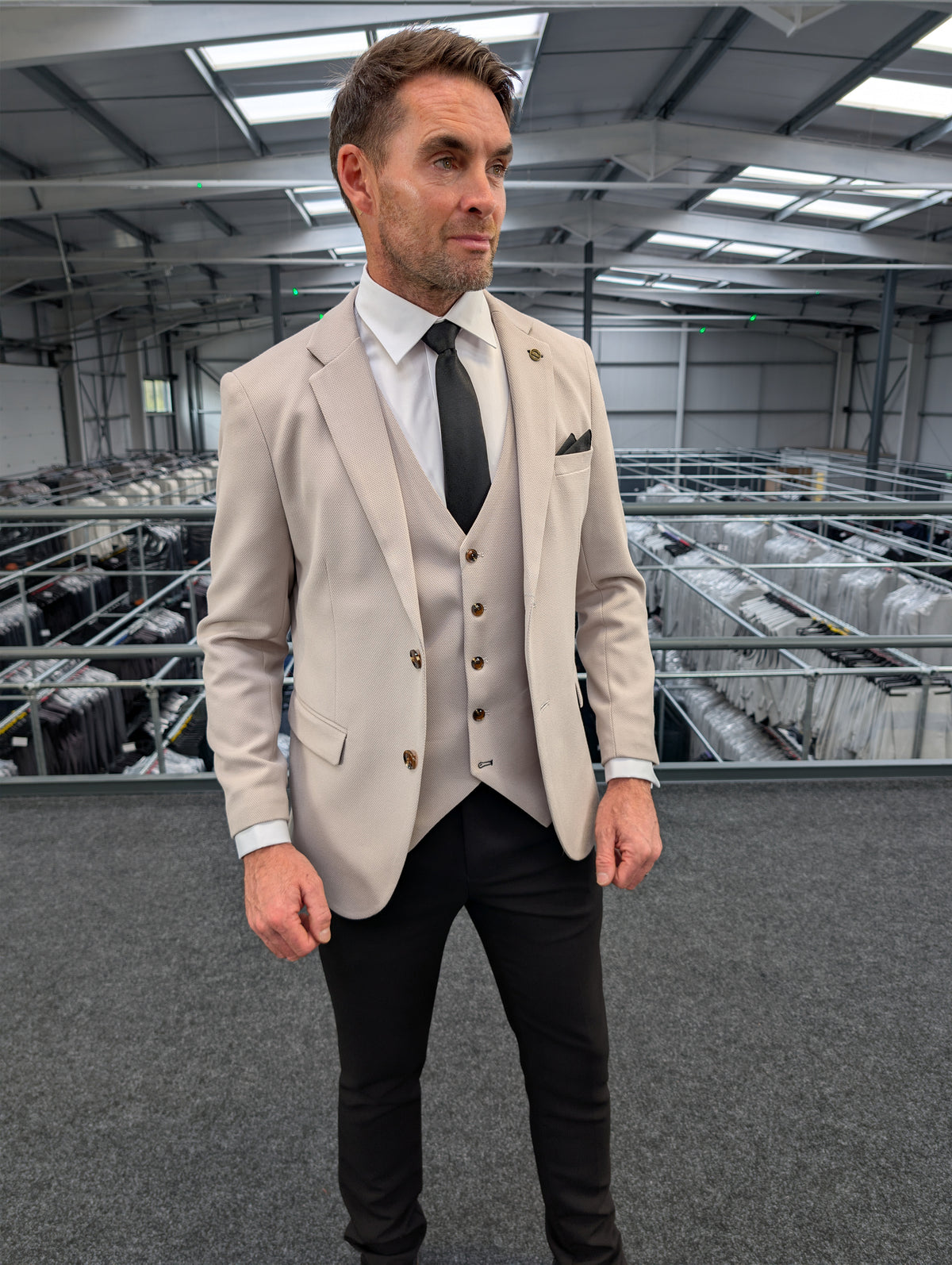 ESCOBAR Stone Textured CONTRAST Three Piece Suit