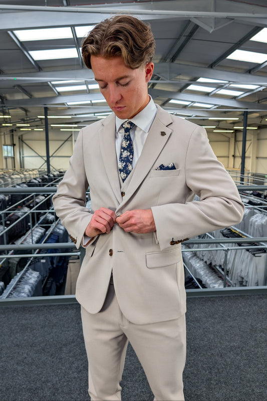 Escobar Stone Textured Three Piece Suit