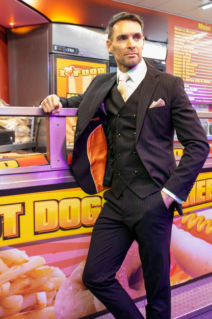 Black Pinstripe Three Piece Suit