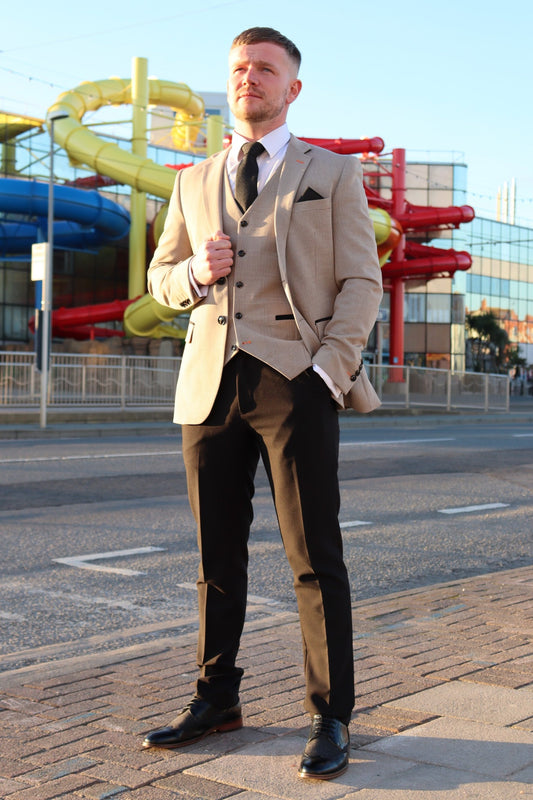 Charles Beige Contrast Three Piece Suit