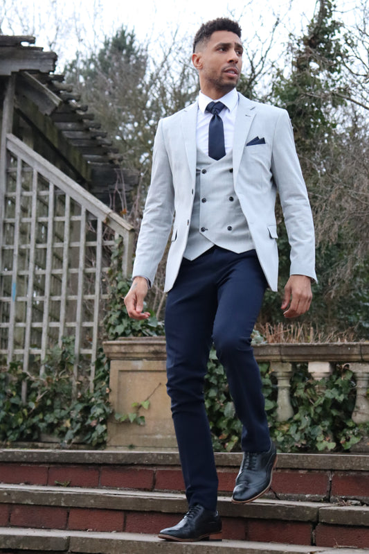 Harry Light Grey Contrast Navy Three Piece Suit